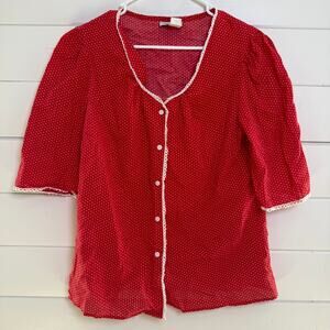 Vintage Maggie Sweet Polka‎ Dot Button Up Shirt Womens 16 Red